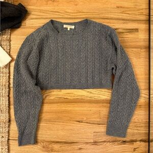 LoveShackFancy Gray Cable Knit Cropped Sweater